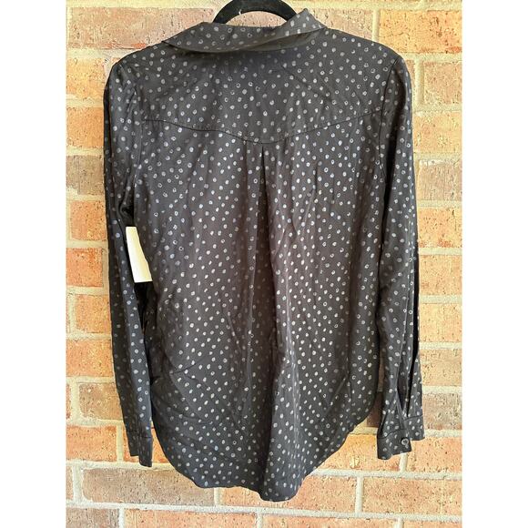 Cloth & Stone Women's Black Gray Polka Dot Hi Low Button Up Blouse Size XS NWT - Picture 2 of 3